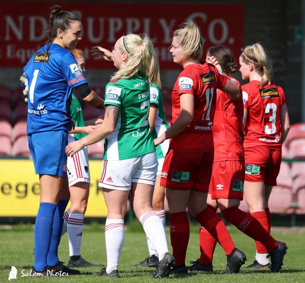 Saoirse Noonan and former teamates after the game. Photo-Salem Photos, Cork City FC Women Facebook