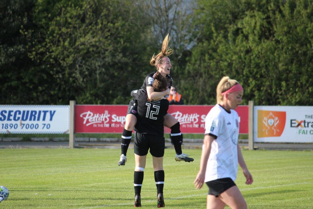 Kylie Murphy celebrates with teammate as Wexford won out 7-1 Vs Bohemians on Saturday