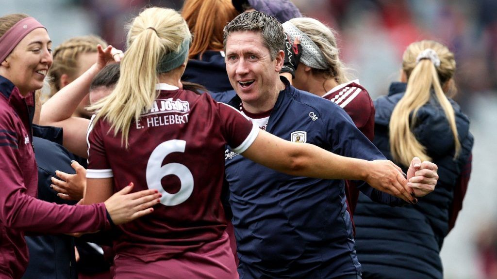 Galway manager Cathal Murray celebrates with Emma Helebert. Photo credit: Inpho Photography