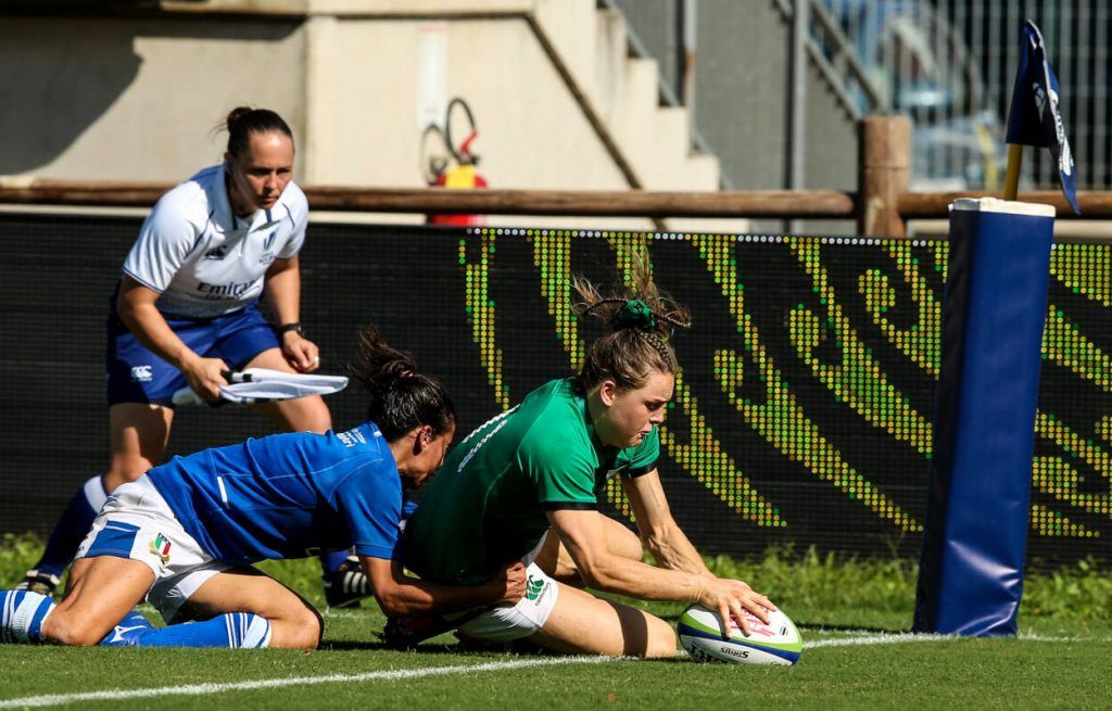 2021 Rugby World Cup European Qualifying Tournament Round 2, Stadio Sergio Lanfranchi, Italy 19/9/2021 Italy Women vs Ireland Women Ireland’s Beibhinn Parsons scores a try Mandatory Credit ©INPHO/Giuseppe Fama
