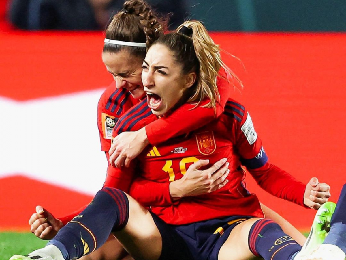 Spain's Olga Carmona shows message on shirt during World Cup win