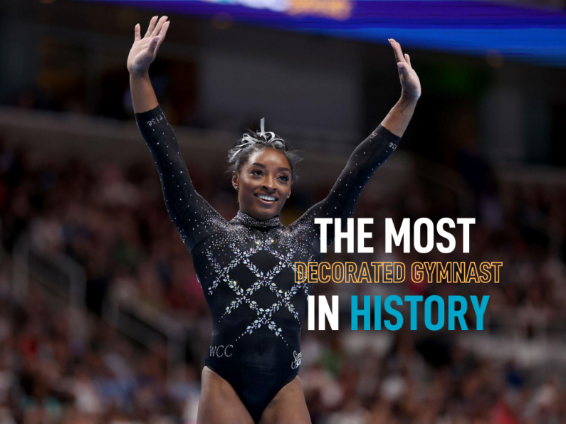 Simone Biles becomes most decorated gymnast of all time ten years after first world gold