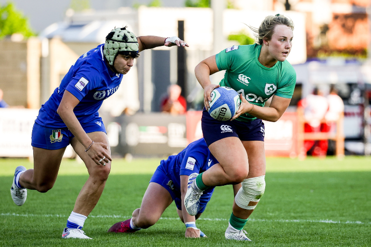 15 April 2023; Aoife Dalton of Ireland in action against Varonica Madia of Italy during the Tik Tok Womens Six Nations Rugby Championship match between Italy and Ireland at Stadio Sergio Lanfranchi in Parma, Italy. Photo by Roberto Bregani/Sportsfile