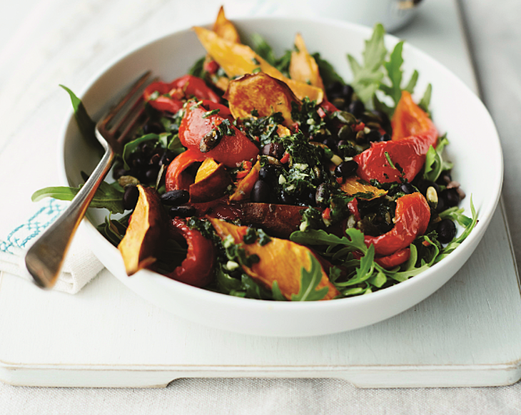Black beans, roasted peppers and chimchurri dressing