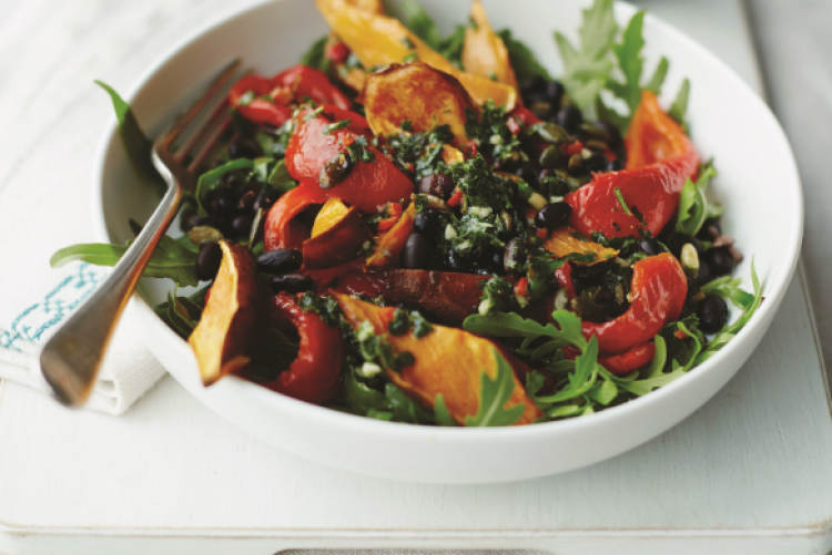 Black beans, roasted peppers and chimchurri dressing