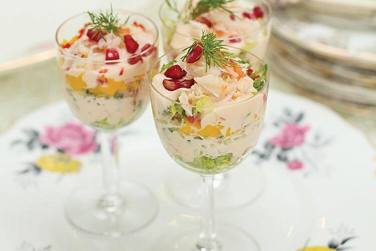 A Seasonal Soirée: Mini crab cocktails with mango & pomegranate