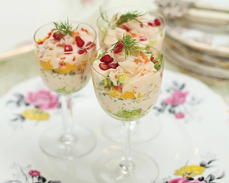 A Seasonal Soirée: Mini crab cocktails with mango & pomegranate