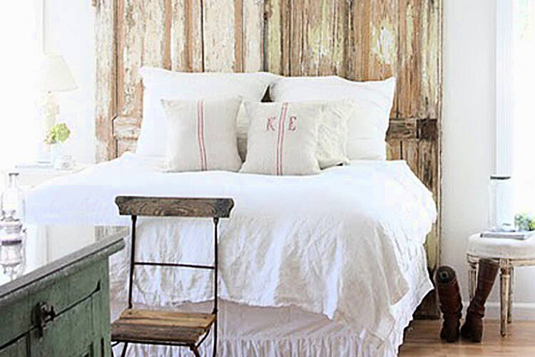 Repurposing done right: Salvaged door and shutter headboards