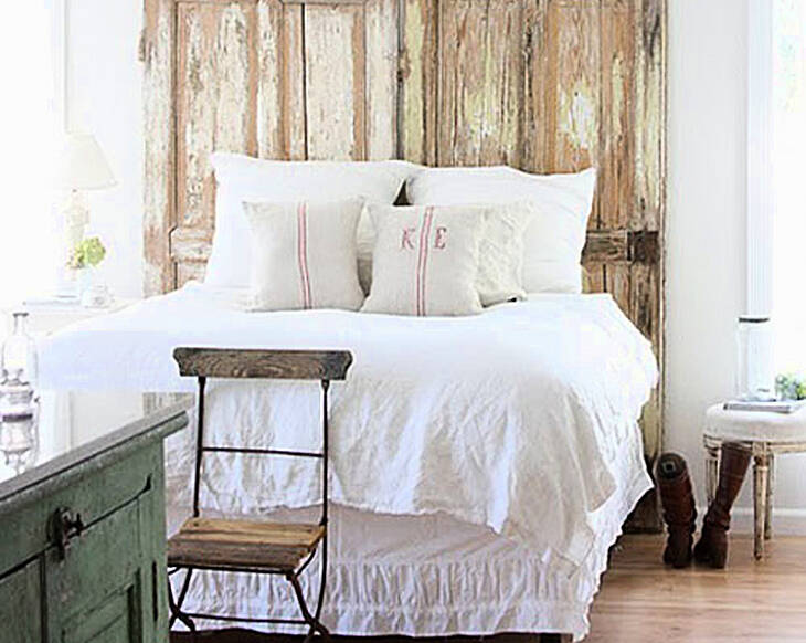 Repurposing done right: Salvaged door and shutter headboards