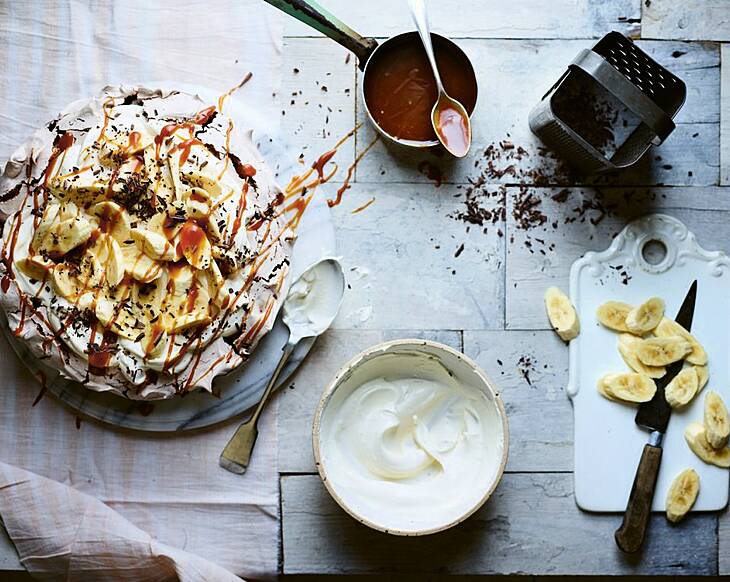 Recipe: Rachel Allen's Chocolate Pavlova with salted caramel sauce | Home Baking cookbook