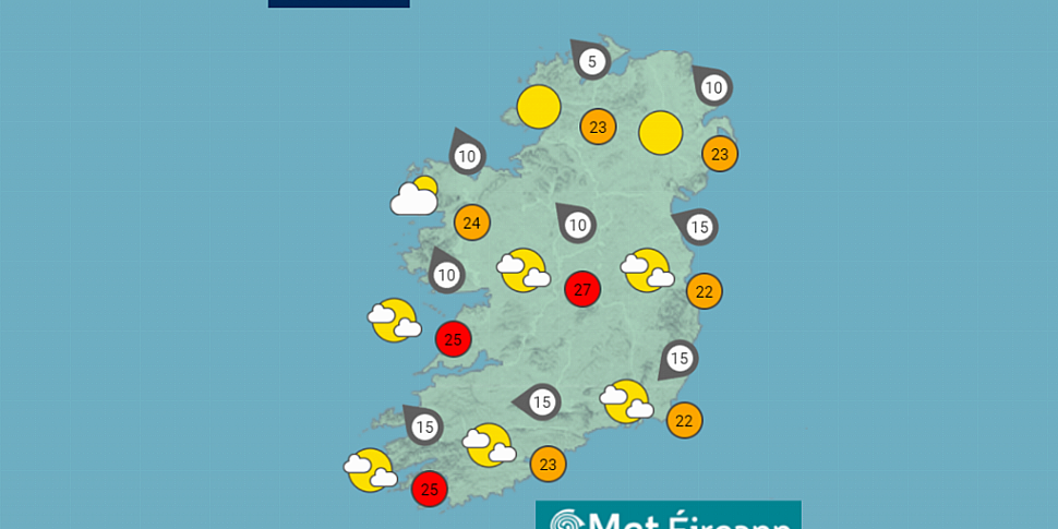 Highs of 27 degrees in some pa...