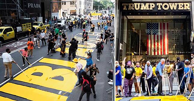 'Black Lives Matter' painted in massive letters in front of Trump Tower in New York