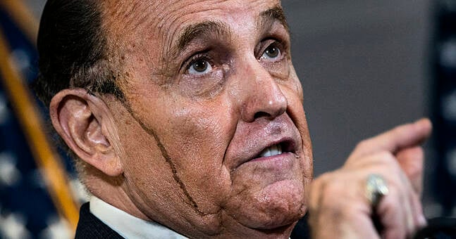 Watch: Embarrassing Moment Hair Dye Trickles Down Trump Lawyer Rudy 