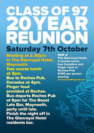 Class '97 - 20 Year Reunion alert - KnockUnion.ie