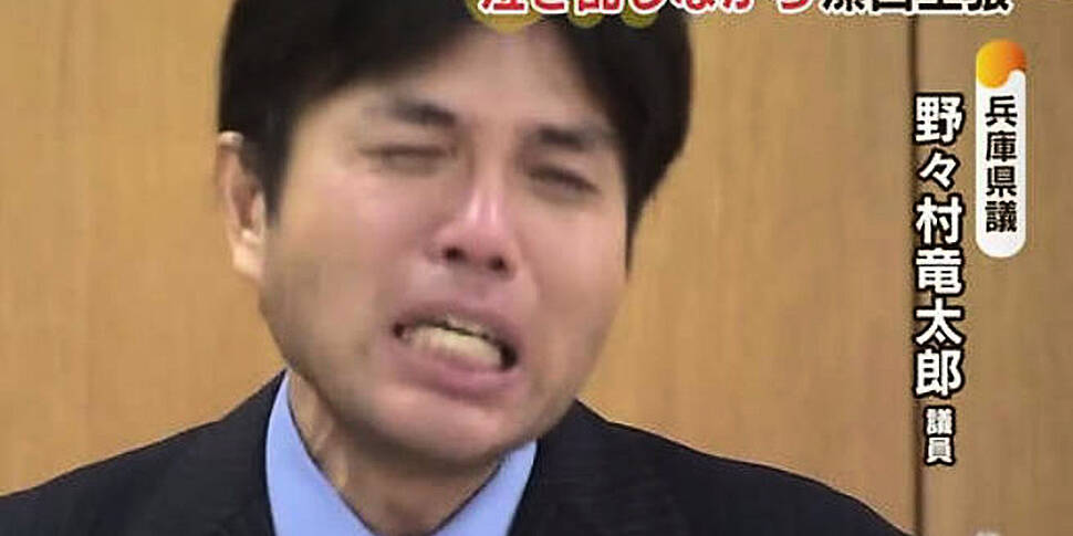 Sobbing Japanese politician at...