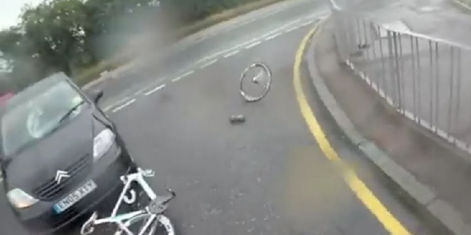 Incredible moment cyclist land...