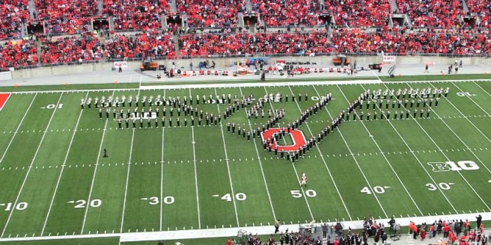 College marching band performs...