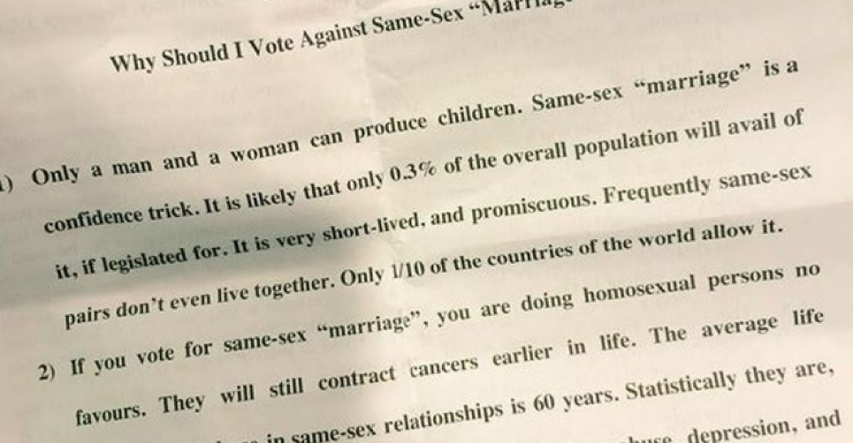 Pic This Controversial Anti Same Sex Marriage Leaflet Was Handed Out In Dublin Today Newstalk