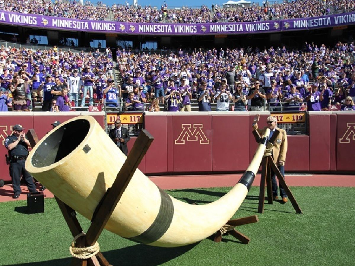 Gjallarhorn: Kent Hrbek, Hrbie! Kent Hrbek led the Skol Chant and sounded  the Gjallarhorn prior to kickoff today., By Minnesota Vikings