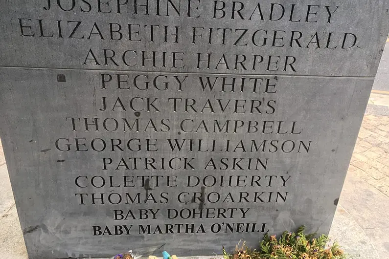 Baby Martha O'Neill's named added Dublin-Monaghan Bombings memorial on Talbot Street