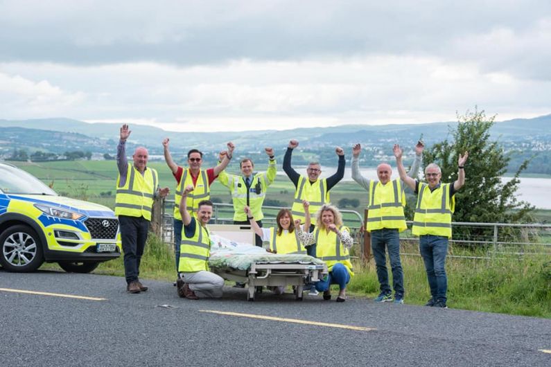 Hospital bed being pushed across Monaghan today in aid of nine charities
