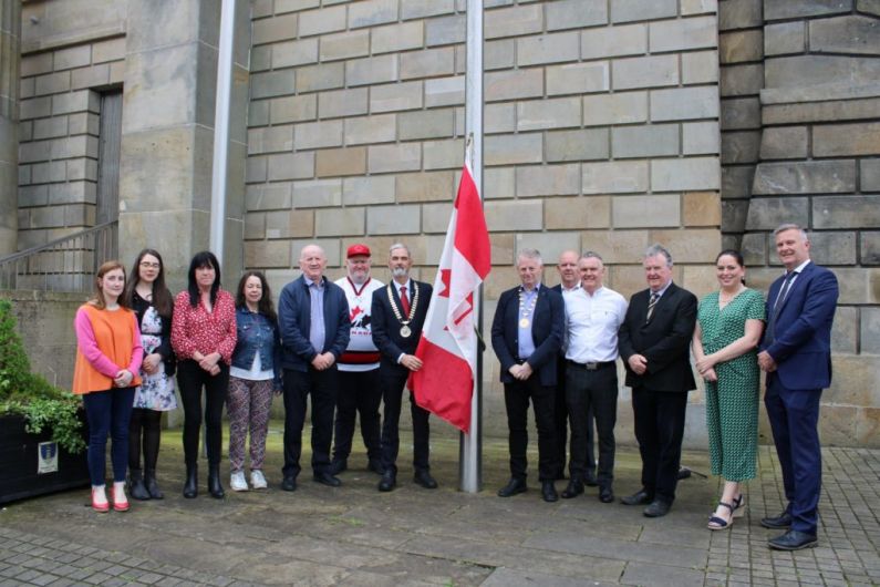 Canadian flag raised outside Monaghan Town Courthouse to mark Canada Day