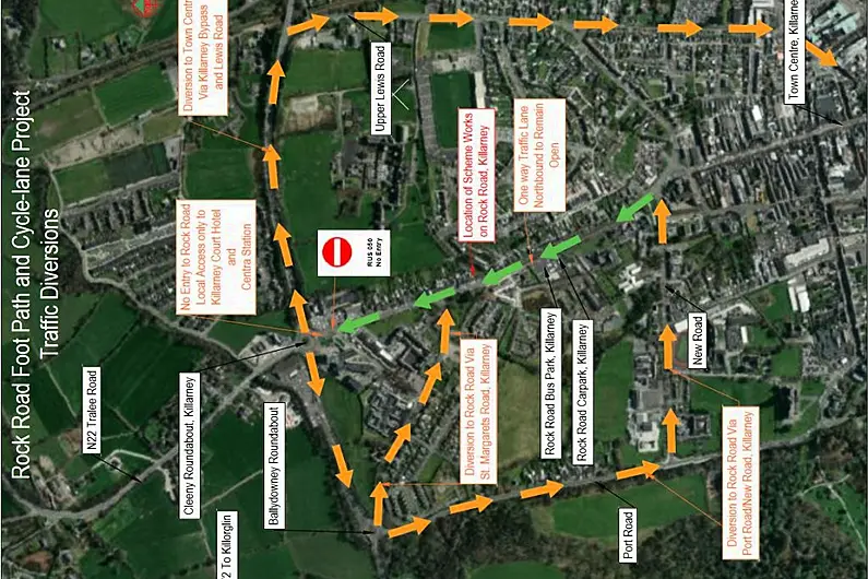 Traffic delays in Killarney for up to three months due to footpath and cycle lane works