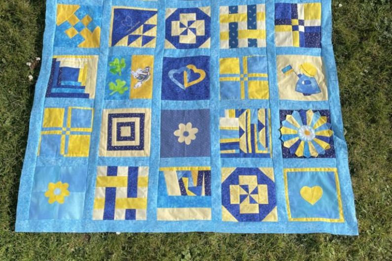 Quilt depicting Ukrainian colours created on Valentia Island