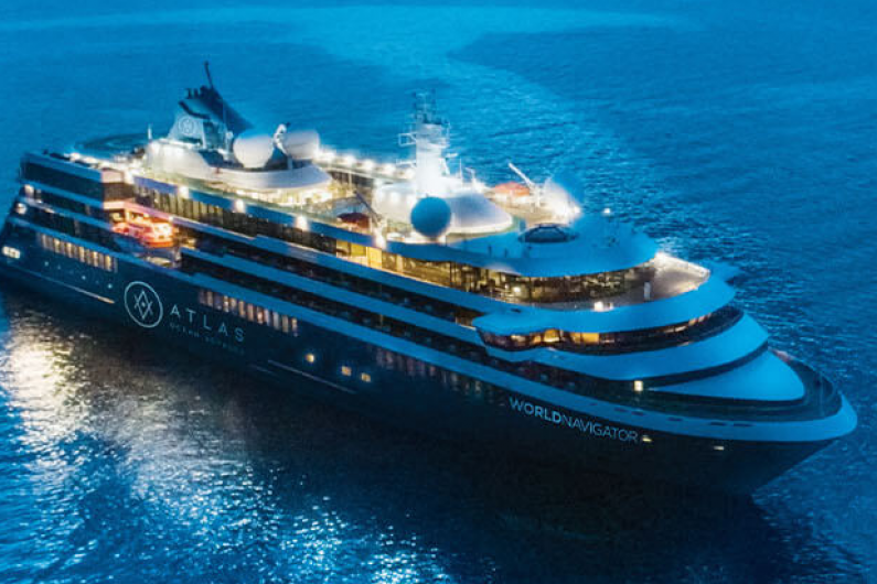 120-metre long cruise ship anchored in Shannon Estuary