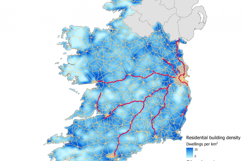 Areas in Kerry with high rural housing density