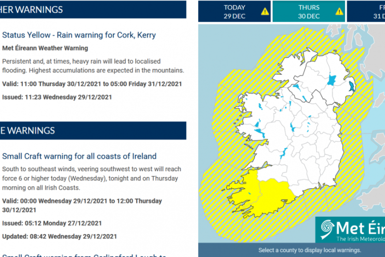 Yellow rainfall warning for Kerry