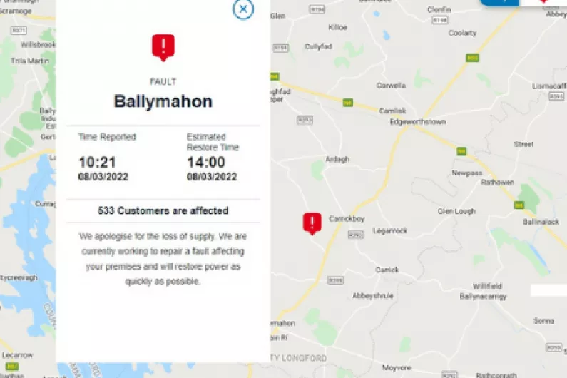 Almost 300 customers without power in South Longford