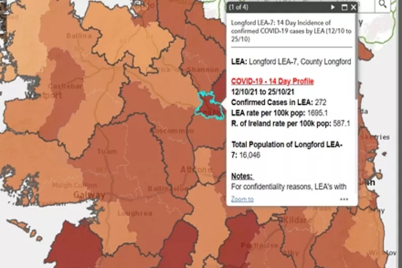 Longford LEA has the highest incidence rate of Covid 19 in the country