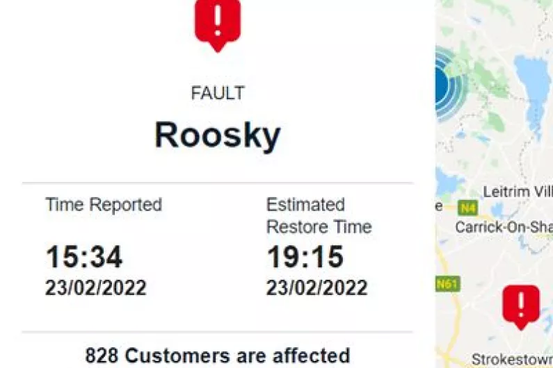 Over 800 homes without power in Strokestown this evening