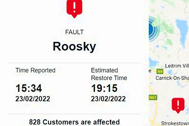 Over 800 homes without power in Strokestown this evening