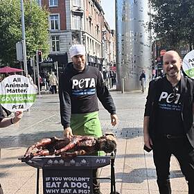 Animal Rights Protesters 'Barbecue' Fake Dog On O'Connell Street Image