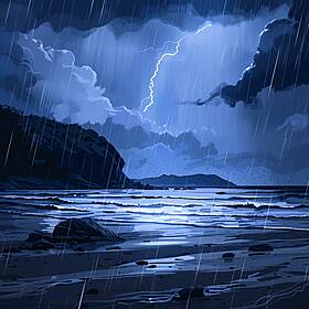 Rain and Thunderstorm on a Coastal Beach Image