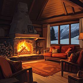Cozy Fireplace and Snowstorm Image