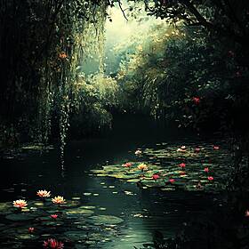 Serene Garden at the Lake | Gentle Water and Nature Ambience Image