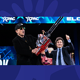 Elon Musk Waves ‘Chainsaw Of Bureaucracy” Gifted By Argentinian President Image
