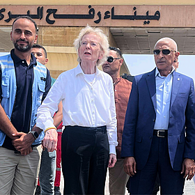Former President Mary Robinson on her visit to the Gazan border Image