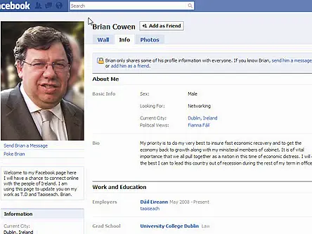 Taoiseach Brian Cowen now has a Facebook page