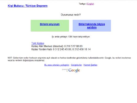 Google Person Finder for Turkey after earthquake