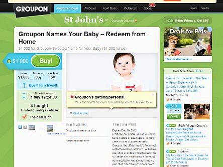 Groupon will name your baby Clembough if you pay it US$1,000