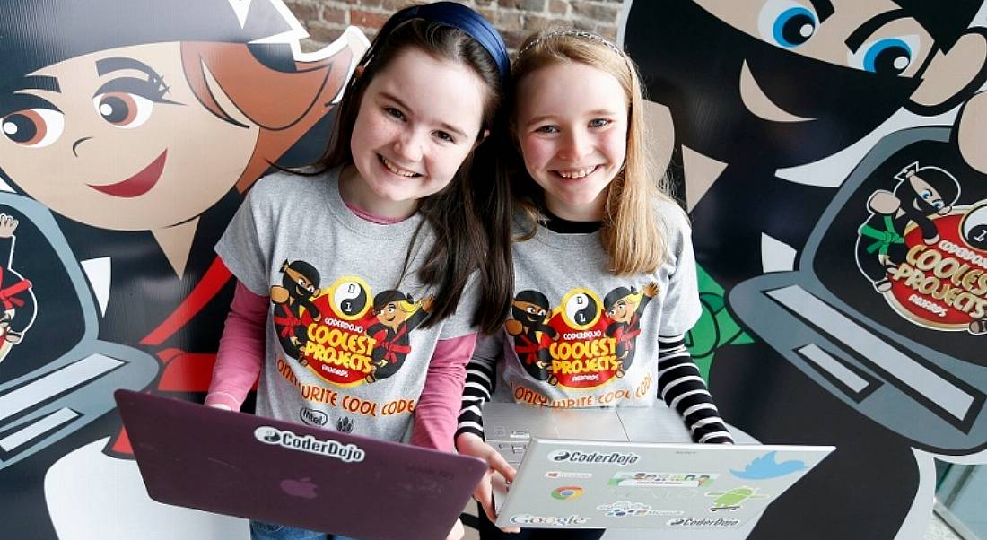 Coding: Lauren and Ciara, CoderDojo DCU, at Coolest Projects launch