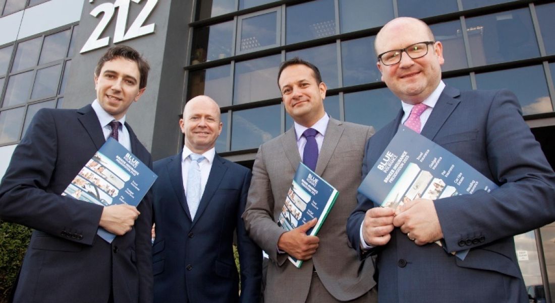 Minister Simon Harris, Ciaran Mulligan (MD Blue Insurance), Minister Leo Varadkar and Minister Gerald Nash