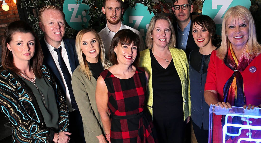 From left: Leeanne Mimnagh from Pramerica; Wesley McGrath from Enterprise Ireland; Leanne Macken and Ross Pinkard from BMS; Yvonne McWey from Bank of Ireland; Jan Smullen from EY; Brian Ó hOisín and Jackie Slattery from Career Zoo; Minister for Jobs Mary Mitchell O’Connor, TD.