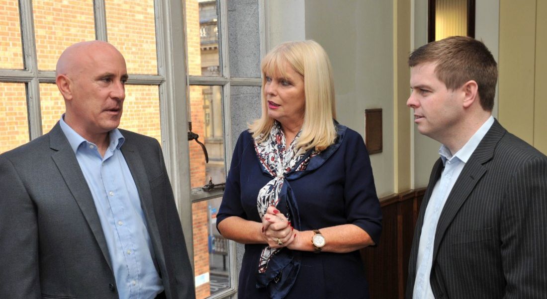 From left: Rob Curley, MD of Singlepoint; Mary Mitchell O’Connor TD, Minister for Jobs, Enterprise and Innovation; Brian Seery, technical consulting director at Singlepoint. Image: Maura Hickey