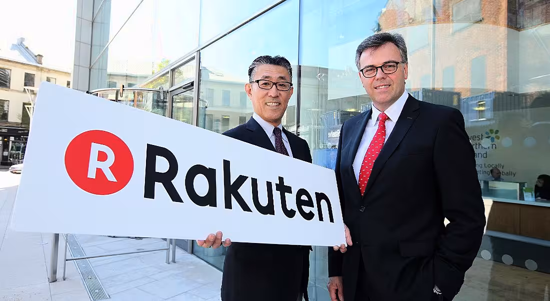 Rakuten CIO Yasufumi Hirai with Alastair Hamilton of Invest NI. Image: Kelvin Boyes / Press Eye