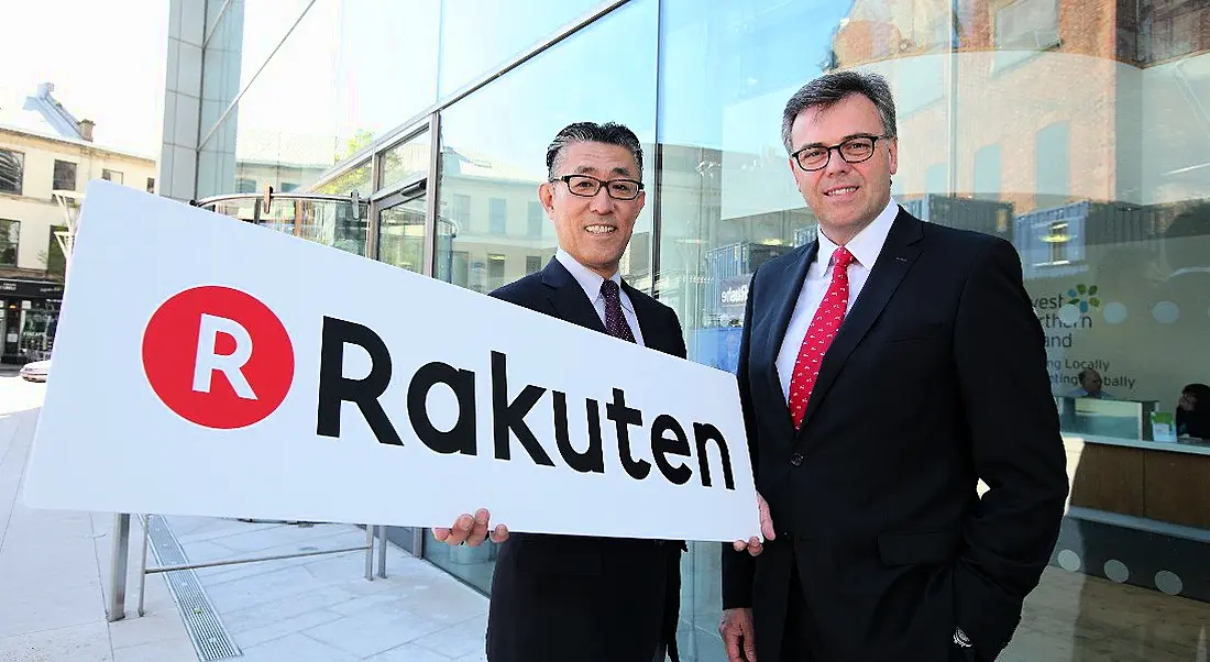 Rakuten CIO Yasufumi Hirai with Alastair Hamilton of Invest NI. Image: Kelvin Boyes / Press Eye